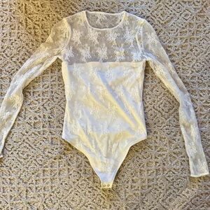 A&F White Lace Long-Sleeve Bodysuit